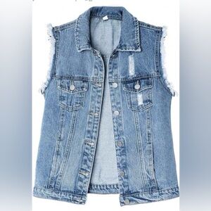 NWT Halitoss women’s Large distressed button up sleeveless denim jean vest